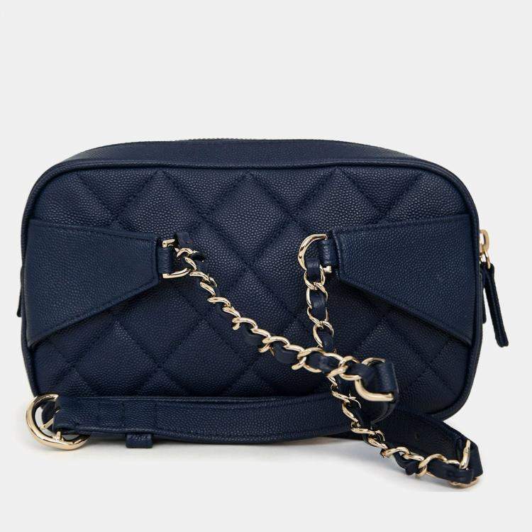 Pre Owned Chanel 2019-20 Navy Caviar Leather Casual Trip Belt Bag with Insert