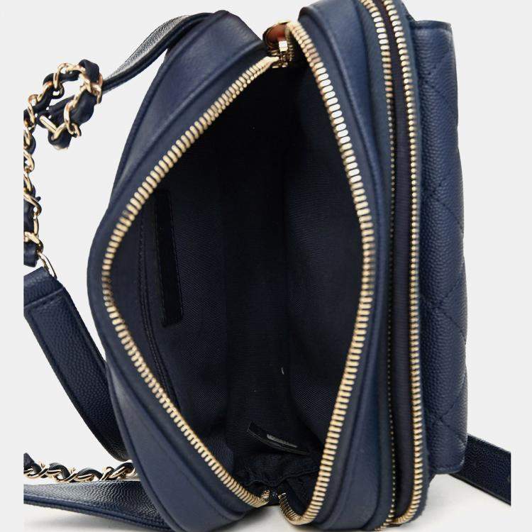 Pre Owned Chanel 2019-20 Navy Caviar Leather Casual Trip Belt Bag with Insert