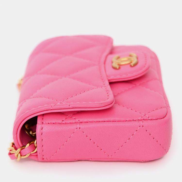 Pre Owned Chanel Pink Lambskin Leather Mini CC Coco Belt Bag