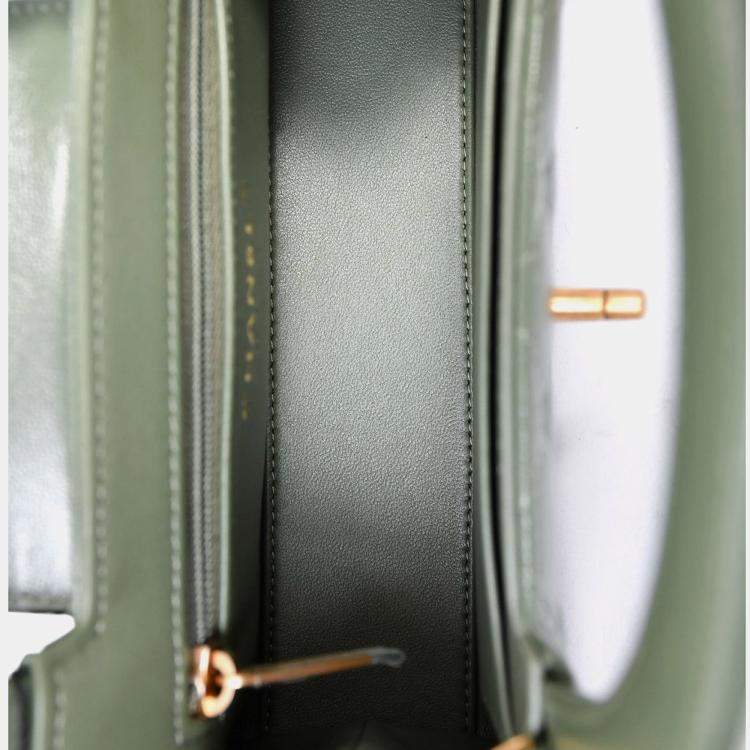 Pre Owned Chanel Green Lambskin Mini Kelly Shopper Tote