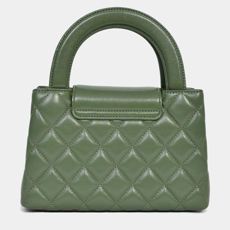 Pre Owned Chanel Green Lambskin Mini Kelly Shopper Tote
