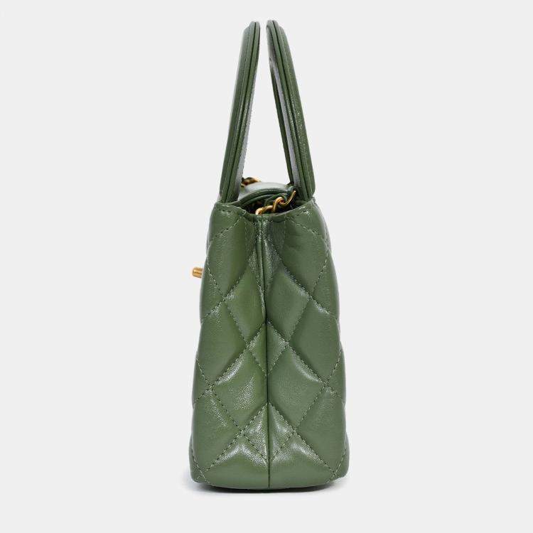 Pre Owned Chanel Green Lambskin Mini Kelly Shopper Tote
