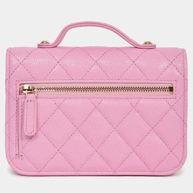 Pre Owned Chanel 2022+ Lilac Caviar Leather Business Affinity Clutch On Chain