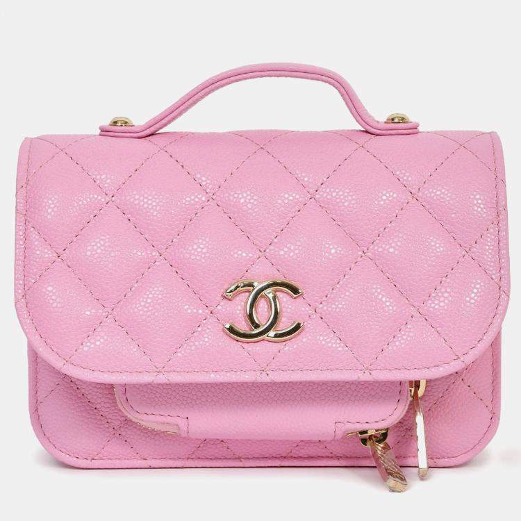 Pre Owned Chanel 2022+ Lilac Caviar Leather Business Affinity Clutch On Chain