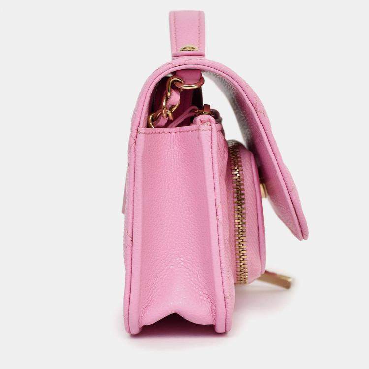 Pre Owned Chanel 2022+ Lilac Caviar Leather Business Affinity Clutch On Chain