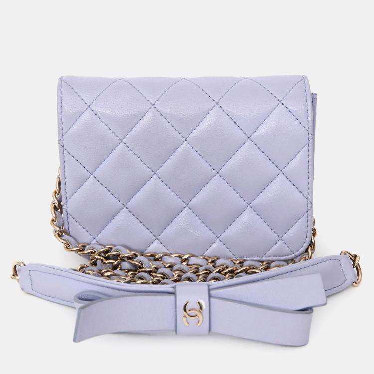 Pre Owned Chanel 2021 Purple Lambskin Leather Mini Flap Crossbody Bag