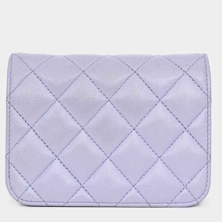 Pre Owned Chanel 2021 Purple Lambskin Leather Mini Flap Crossbody Bag