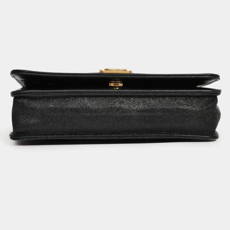 Pre Owned Chanel 2018/19 Black Caviar Leather CC Boy Wallet on Chain