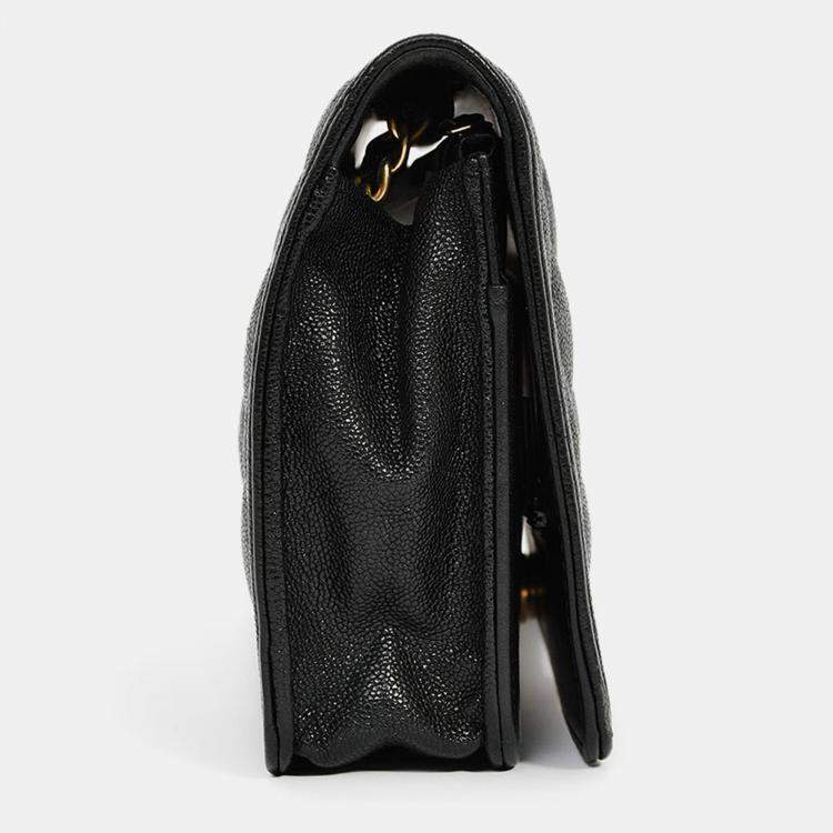 Pre Owned Chanel 2018/19 Black Caviar Leather CC Boy Wallet on Chain