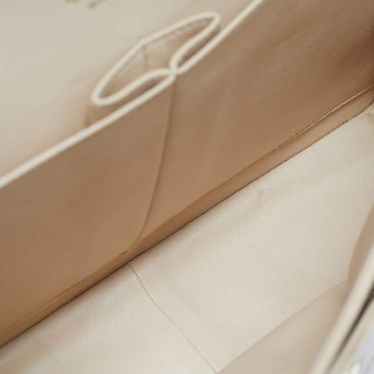 Pre Owned Chanel Classic Double Flap Jumbo Beige Quilted Caviar Leather Bag