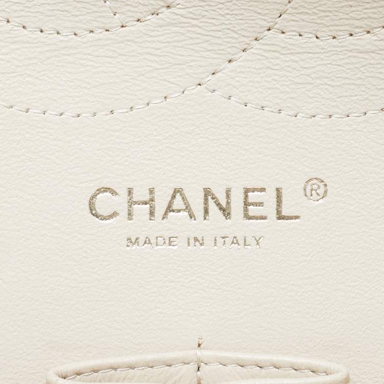 Pre Owned Chanel Classic Double Flap Jumbo Beige Quilted Caviar Leather Bag