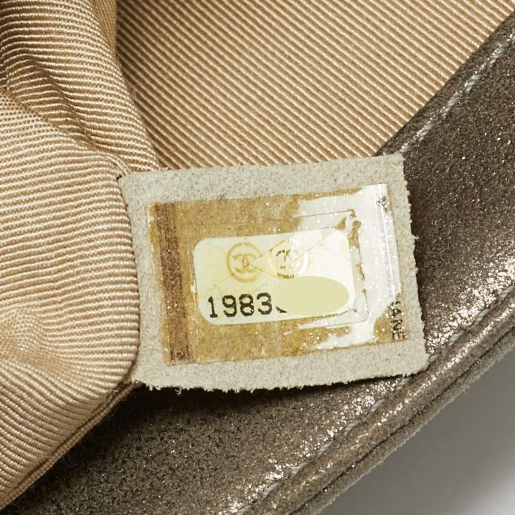 Pre Owned Chanel CC Crystal Boy Medium Grey Leather Flap Bag