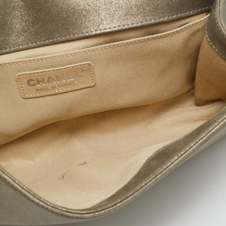 Pre Owned Chanel CC Crystal Boy Medium Grey Leather Flap Bag