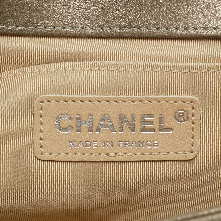 Pre Owned Chanel CC Crystal Boy Medium Grey Leather Flap Bag