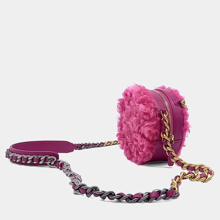 Pre Owned Chanel Pink Shearling 19 round mini crossbody bag