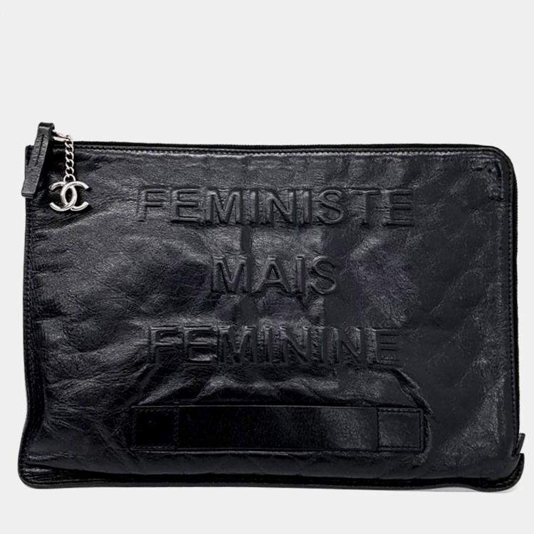 Pre Owned Chanel Black Leather Clutch Large