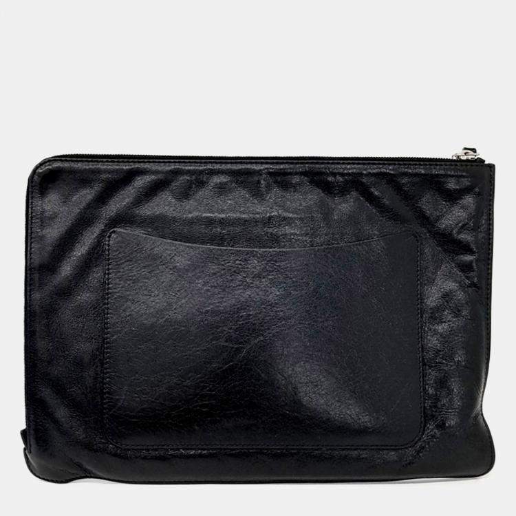 Pre Owned Chanel Black Leather Clutch Large