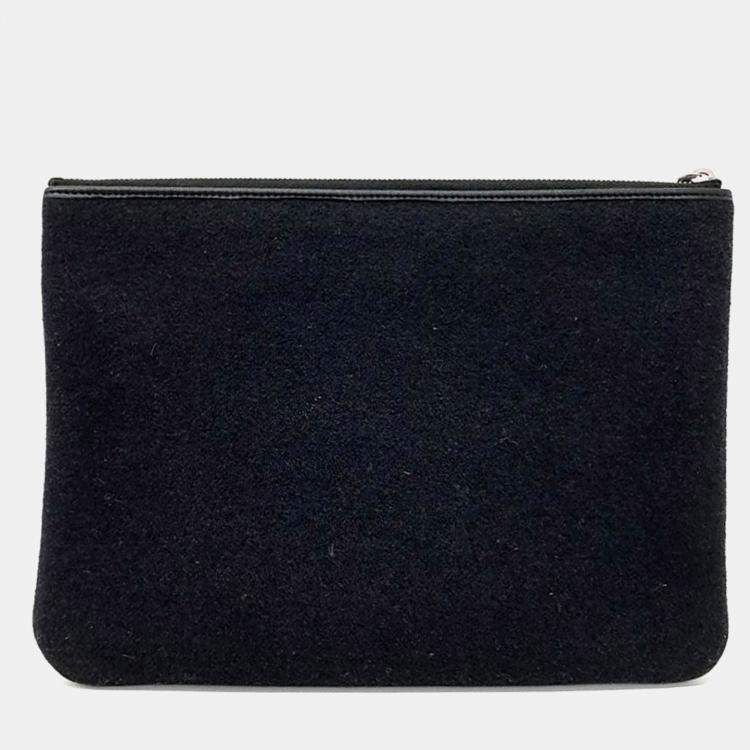 Pre Owned Chanel Black Fabric Deauville Clutch New Medium
