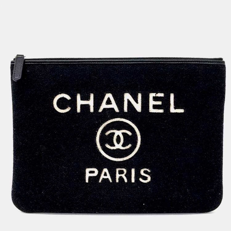 Pre Owned Chanel Black Fabric Deauville Clutch New Medium
