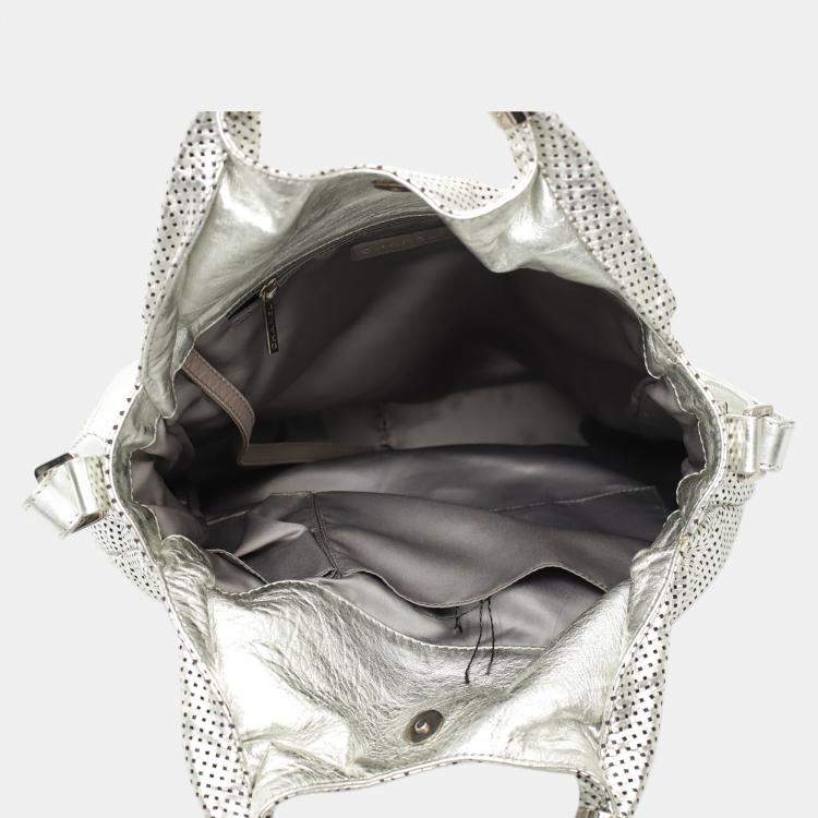 Pre Owned Chanel Roddeo Drive Medium Silver Leather Hobo Perforated Bag