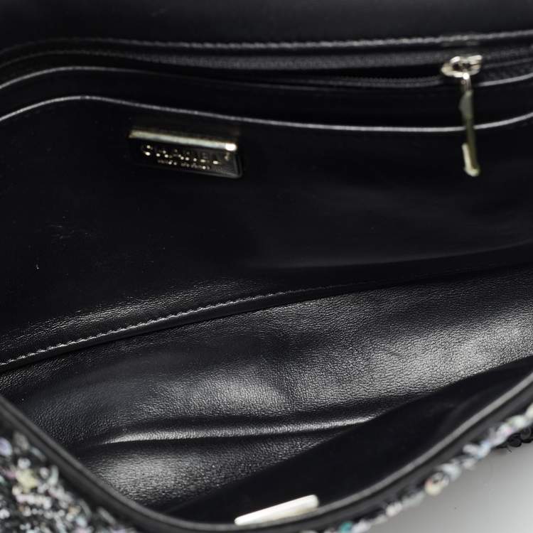 Pre Owned Chanel Classic Single Flap Medium Black/Grey Sequins Shoulder Bag
