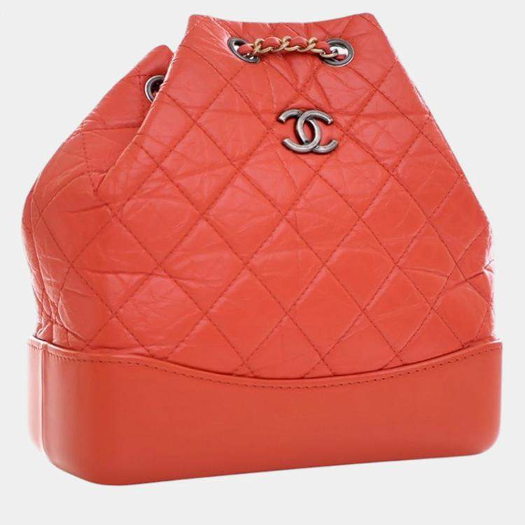 Pre Owned Chanel Red Small Aged Calfskin Gabrielle Backpack