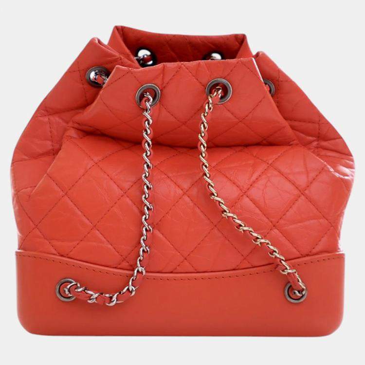 Pre Owned Chanel Red Small Aged Calfskin Gabrielle Backpack