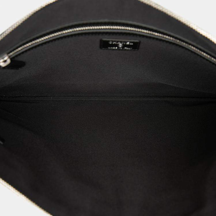 Pre Owned Chanel Black White Coated Canvas Camellia Logo Wristlet Clutch