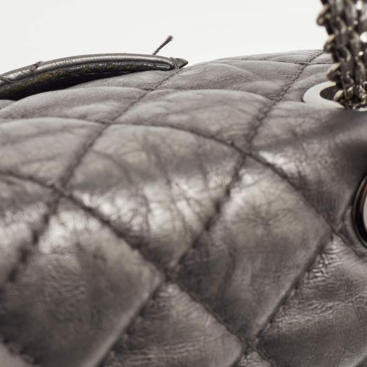 Pre Owned Chanel Classic 226 Reissue 2.55 Grey Quilted Aged Leather Double Flap Bag