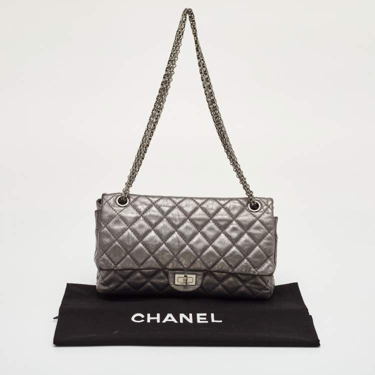 Pre Owned Chanel Classic 226 Reissue 2.55 Grey Quilted Aged Leather Double Flap Bag