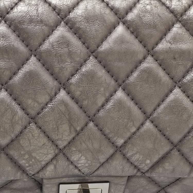 Pre Owned Chanel Classic 226 Reissue 2.55 Grey Quilted Aged Leather Double Flap Bag