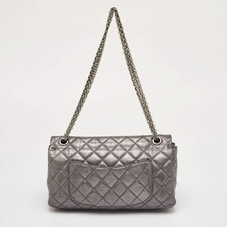 Pre Owned Chanel Classic 226 Reissue 2.55 Grey Quilted Aged Leather Double Flap Bag