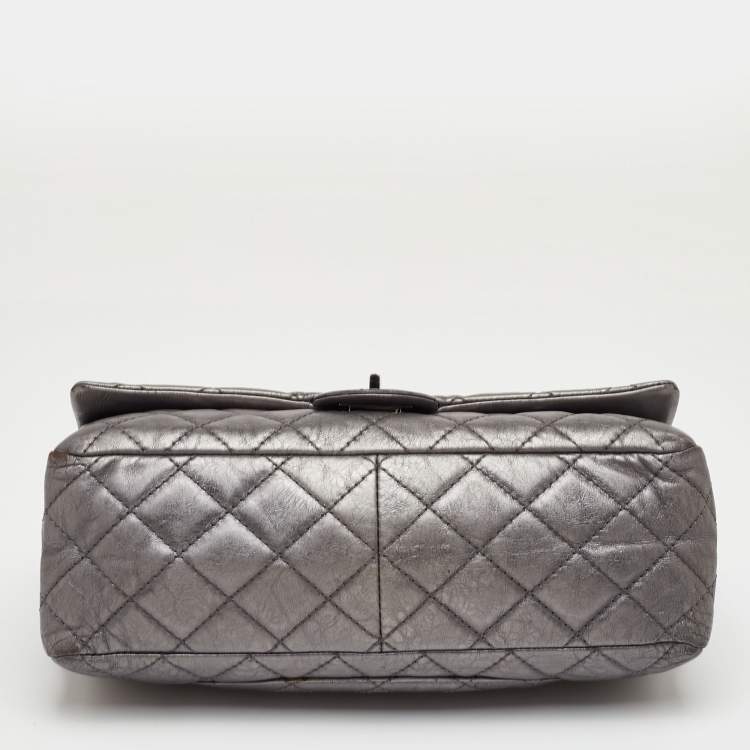 Pre Owned Chanel Classic 226 Reissue 2.55 Grey Quilted Aged Leather Double Flap Bag
