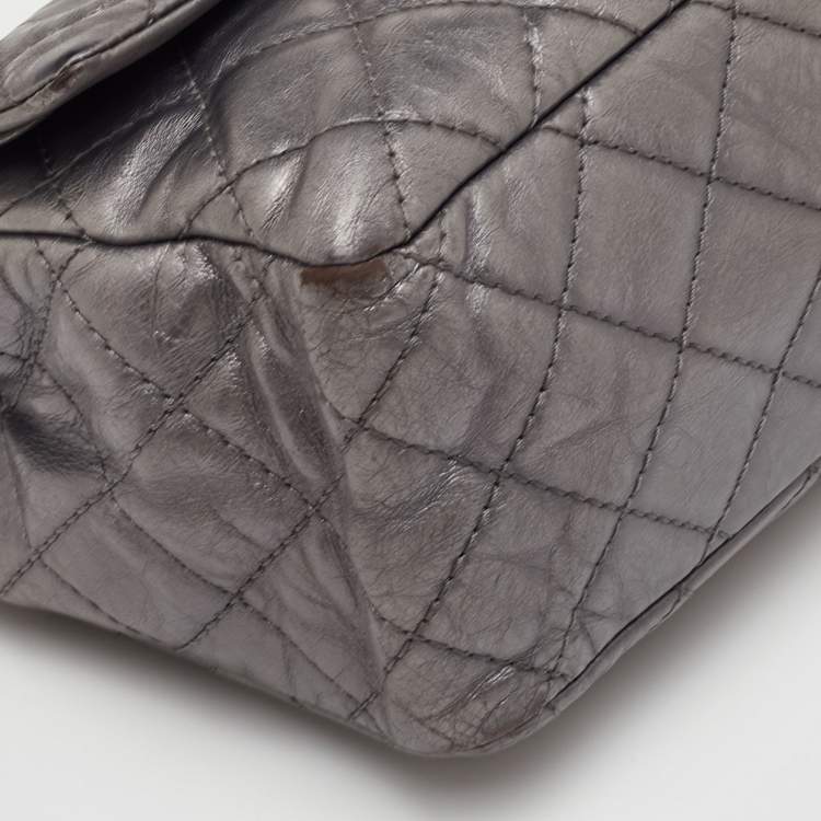 Pre Owned Chanel Classic 226 Reissue 2.55 Grey Quilted Aged Leather Double Flap Bag