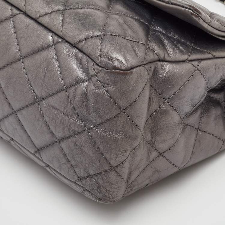 Pre Owned Chanel Classic 226 Reissue 2.55 Grey Quilted Aged Leather Double Flap Bag