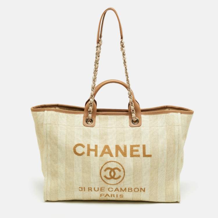 Pre Owned Chanel Deauville Extra Large Tan/Natural Raffia Shopper Tote