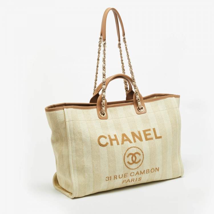 Pre Owned Chanel Deauville Extra Large Tan/Natural Raffia Shopper Tote