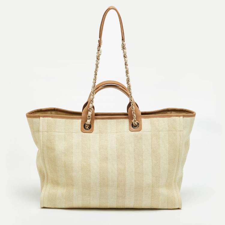 Pre Owned Chanel Deauville Extra Large Tan/Natural Raffia Shopper Tote
