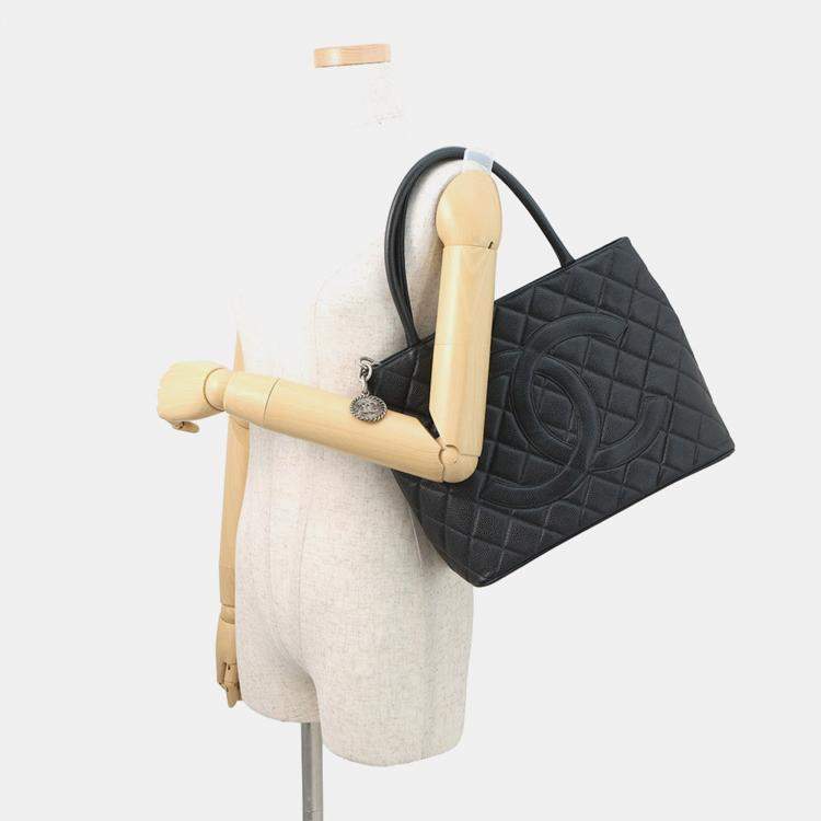 Pre Owned Chanel Medallion Tote Black Caviar Leather