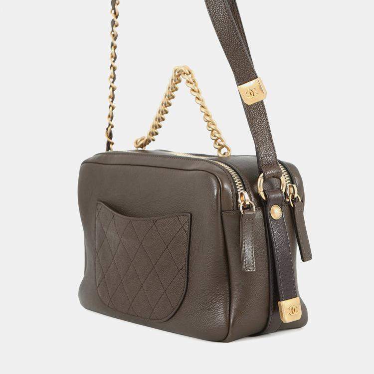 Pre Owned Chanel Cc Logo Chain shoulder Bag Brown Leather