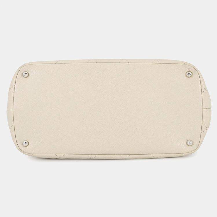 Pre Owned Chanel Matelasse Chaintote Bag Ivory Caviar Leather