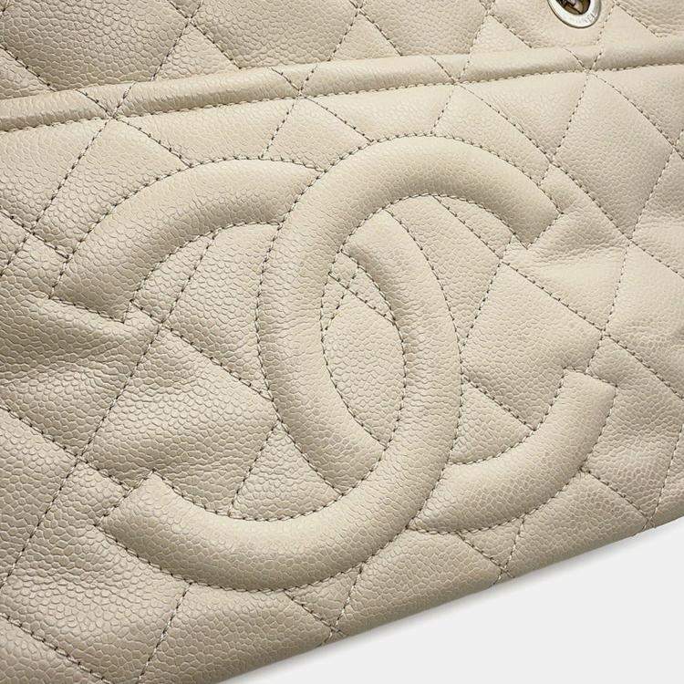 Pre Owned Chanel Matelasse Chaintote Bag Ivory Caviar Leather