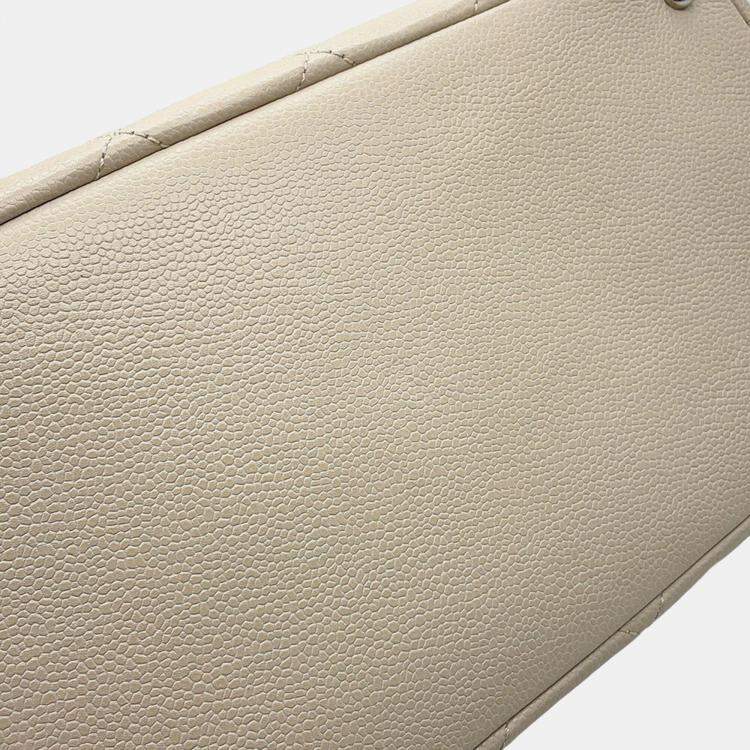 Pre Owned Chanel Matelasse Chaintote Bag Ivory Caviar Leather