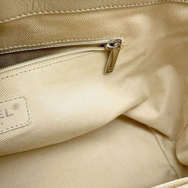 Pre Owned Chanel Matelasse Chaintote Bag Ivory Caviar Leather