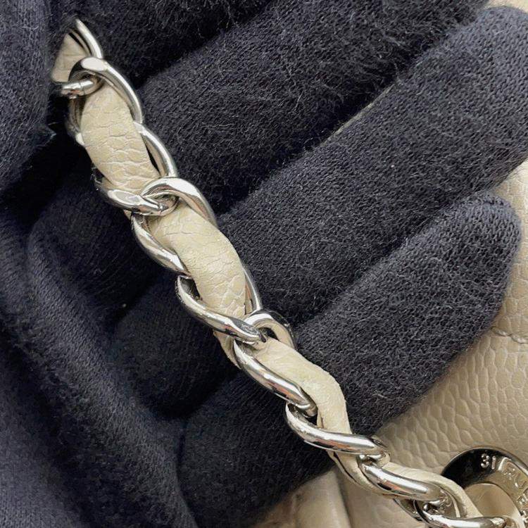 Pre Owned Chanel Matelasse Chaintote Bag Ivory Caviar Leather