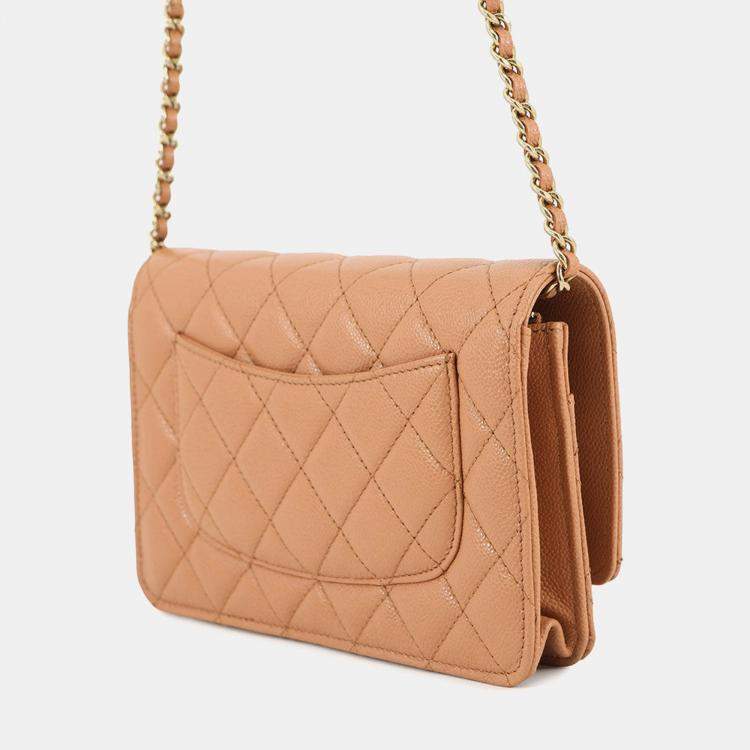 Pre Owned Chanel Classic Chain Wallet Brown Caviar Leather