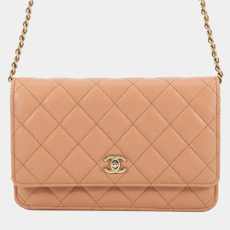 Pre Owned Chanel Classic Chain Wallet Brown Caviar Leather