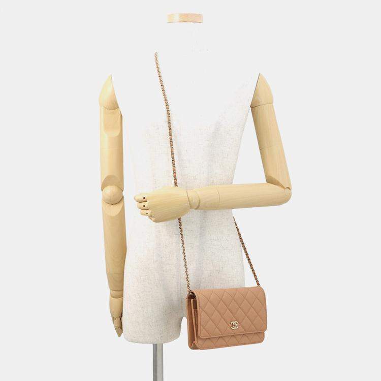 Pre Owned Chanel Classic Chain Wallet Brown Caviar Leather