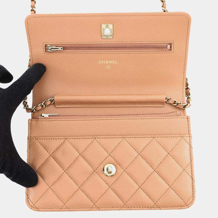 Pre Owned Chanel Classic Chain Wallet Brown Caviar Leather