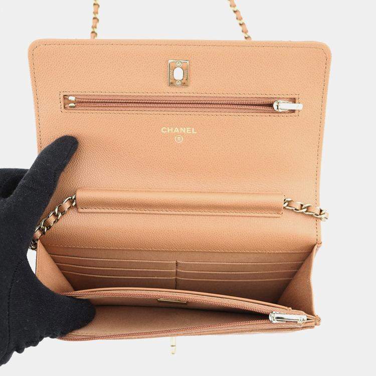 Pre Owned Chanel Classic Chain Wallet Brown Caviar Leather